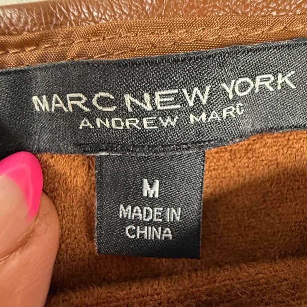 Marc New York Brown Faux Leather Puff Sleeve Top M romantic dark academia chic - Picture 3 of 10